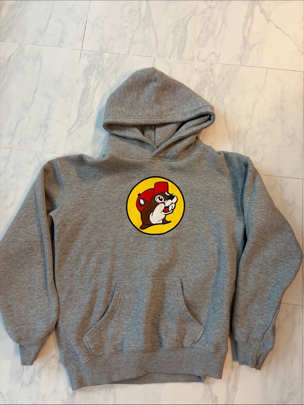 Kids Gray Hoodie with Buc-ee's Logo - Comfortable Pullover Sweatshirt